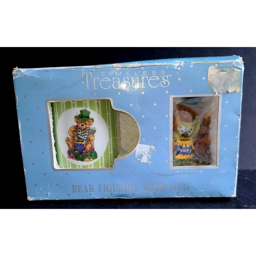 St. Patrick Day Bear Mug and Figurine Set NOS Ames Dept Store Vintage 90's Irish